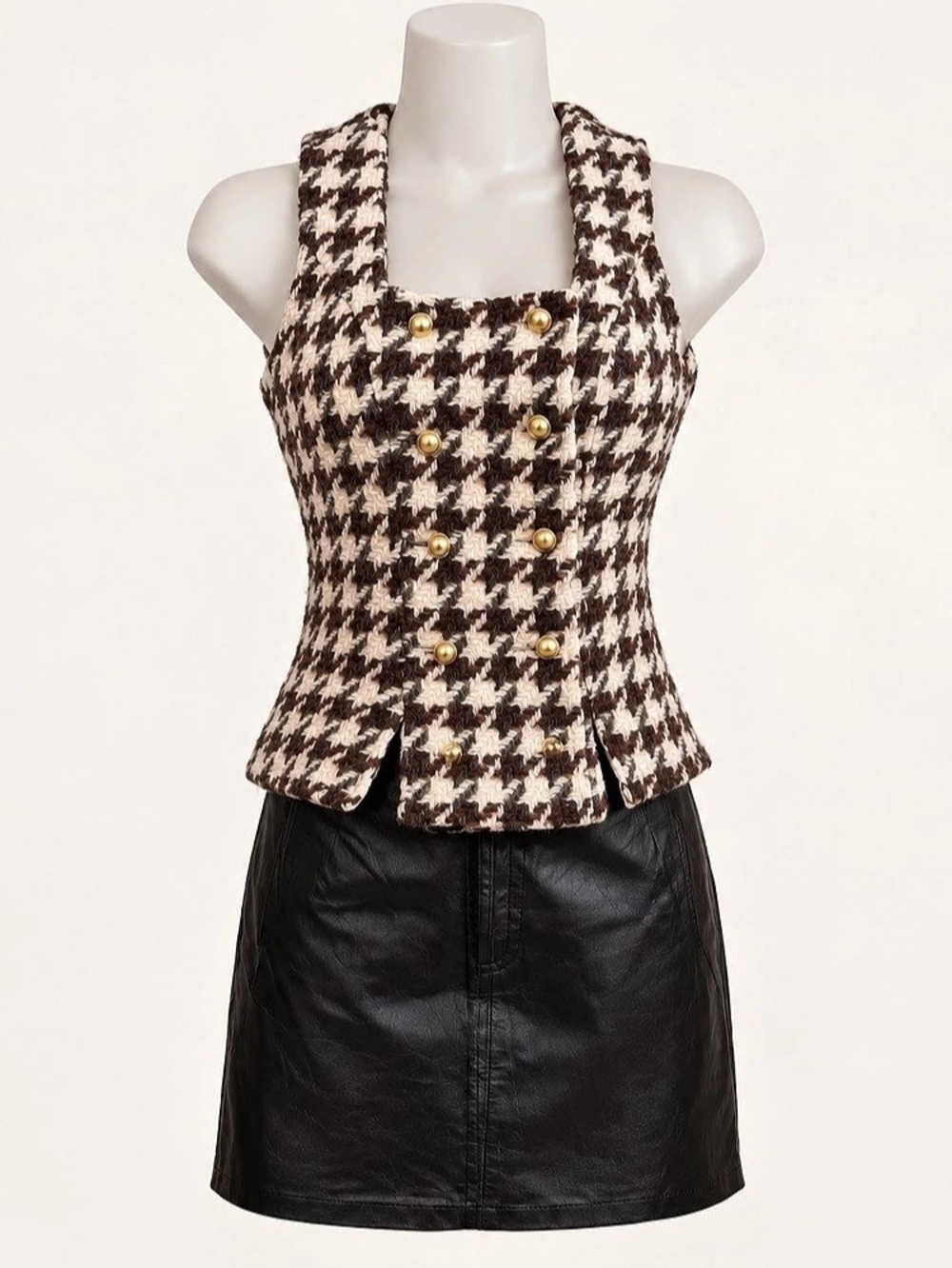 Vintage Renaissance Paris Houndstooth Wool Blend Vest Size 38 France